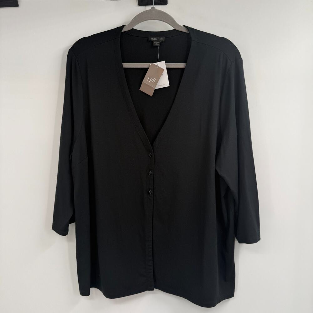NWT J Jill Wearever Cardigan Top 2X Black V-neck Button 3/4 Sleeve Stretch - Picture 1 of 11